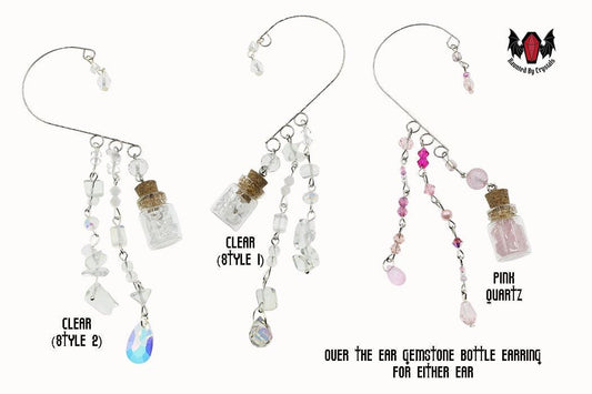 Gothic Over Ear Gem Bottle Mini Earring (Moonstone, Green, Pink, Purple)