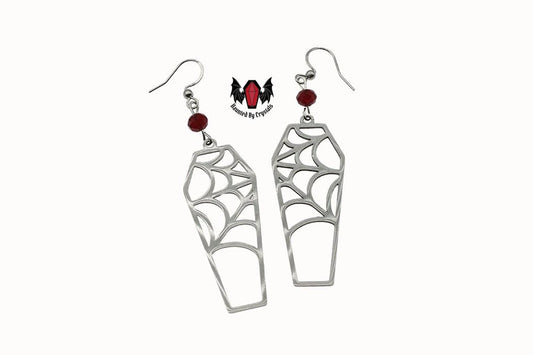 Gothic Coffin Spiderweb Earrings