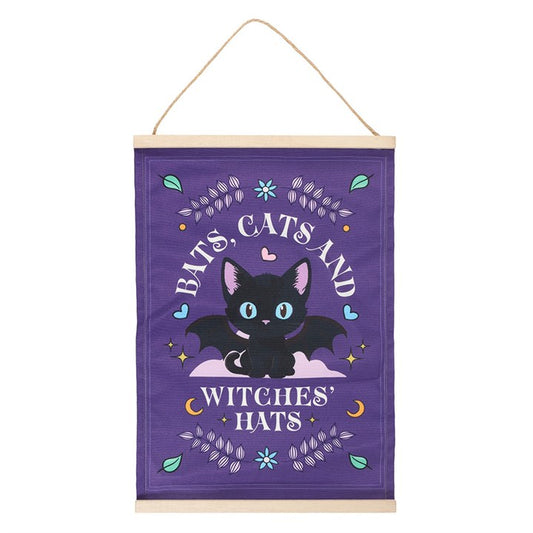 Bats, Cats and Witches Hats Fabric Wall Hanging