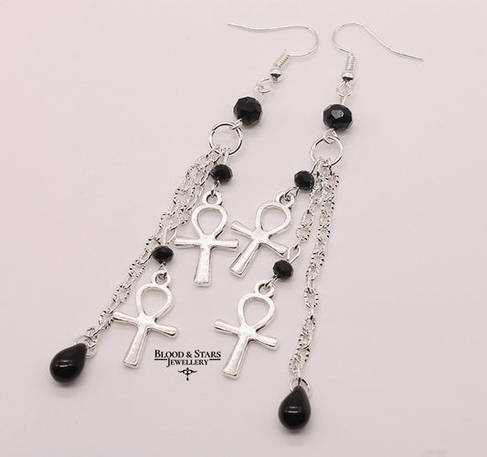 Ankh Long Beaded Earrings