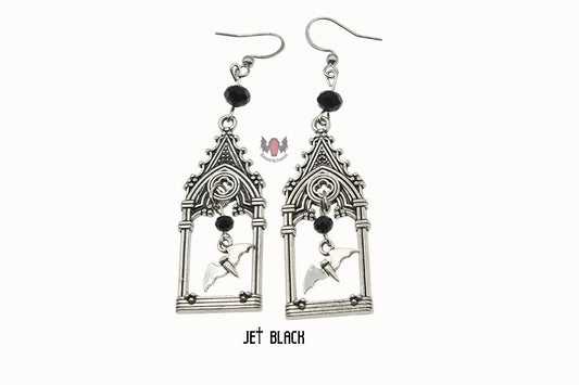 Gothic Cathedral Frame Bat Earrings