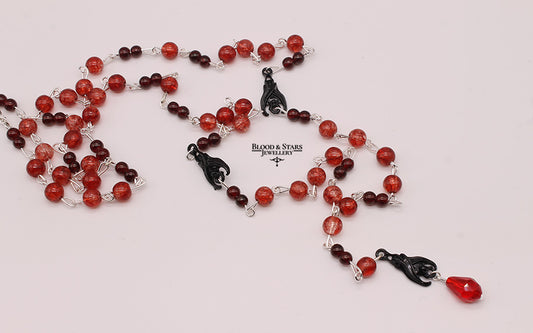 Vampire Bat Beaded Rosary Necklace
