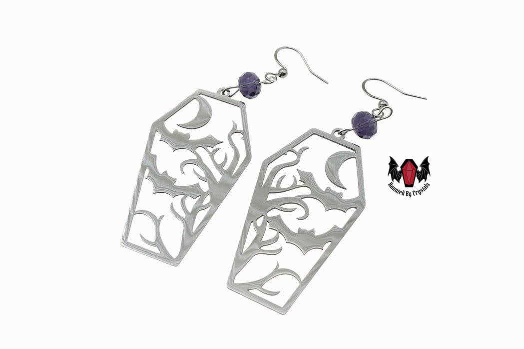 Gothic Coffin Bat Earrings
