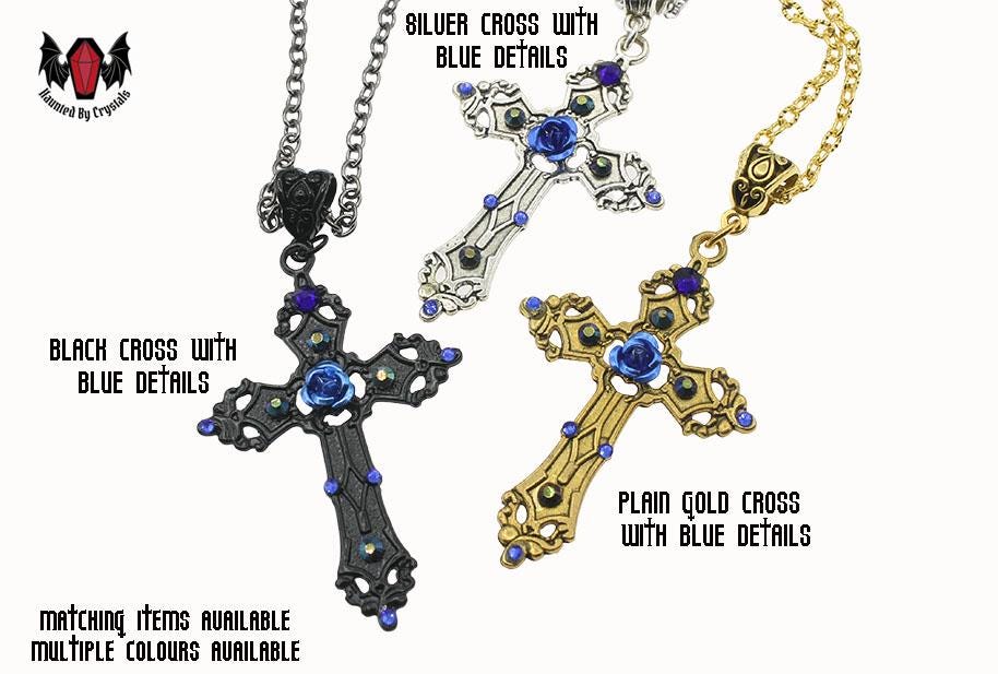 Gothic Rose Black Cross Crystal Necklace