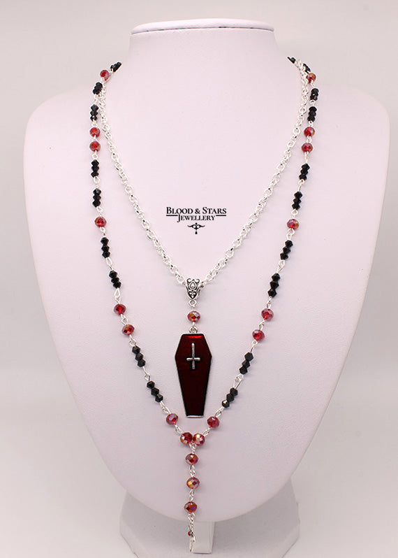 Cross Coffin Beaded Two Layered Necklace