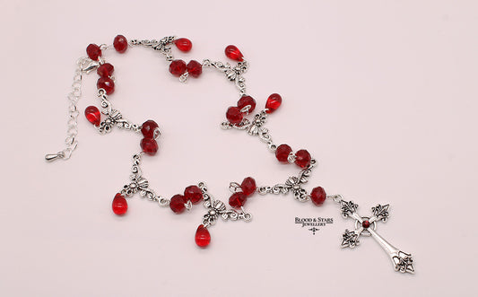 Ornate Cross Red Gothic Necklace