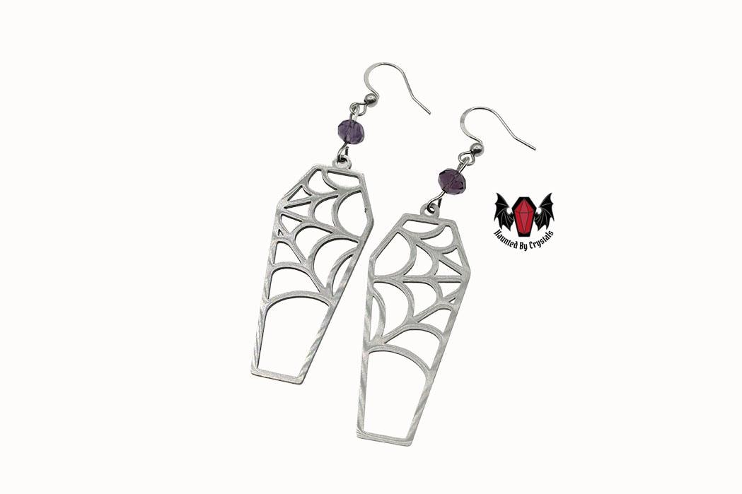 Gothic Coffin Spiderweb Earrings