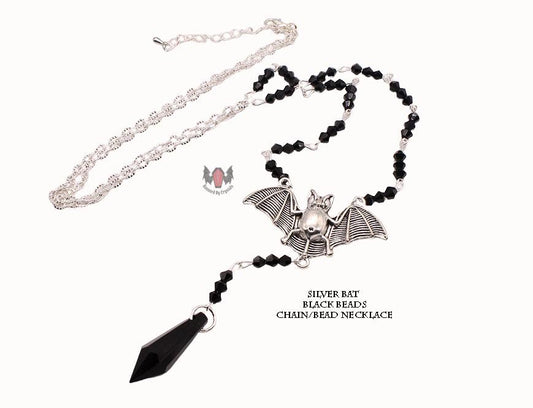 Vampire Bat Gothic Beaded Long Rosary Necklace