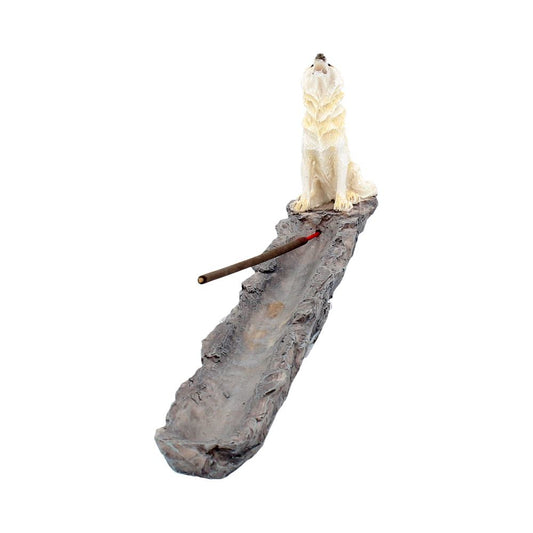 Wolf Call Howling White Wolf Incense Holder 27.8cm