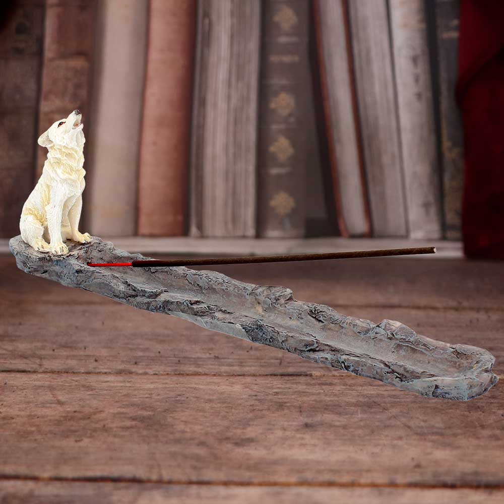 Wolf Call Howling White Wolf Incense Holder 27.8cm