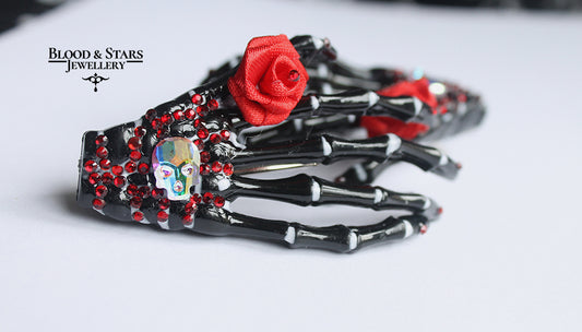 Black Skeleton Hand Crystal Skull Hair Clip