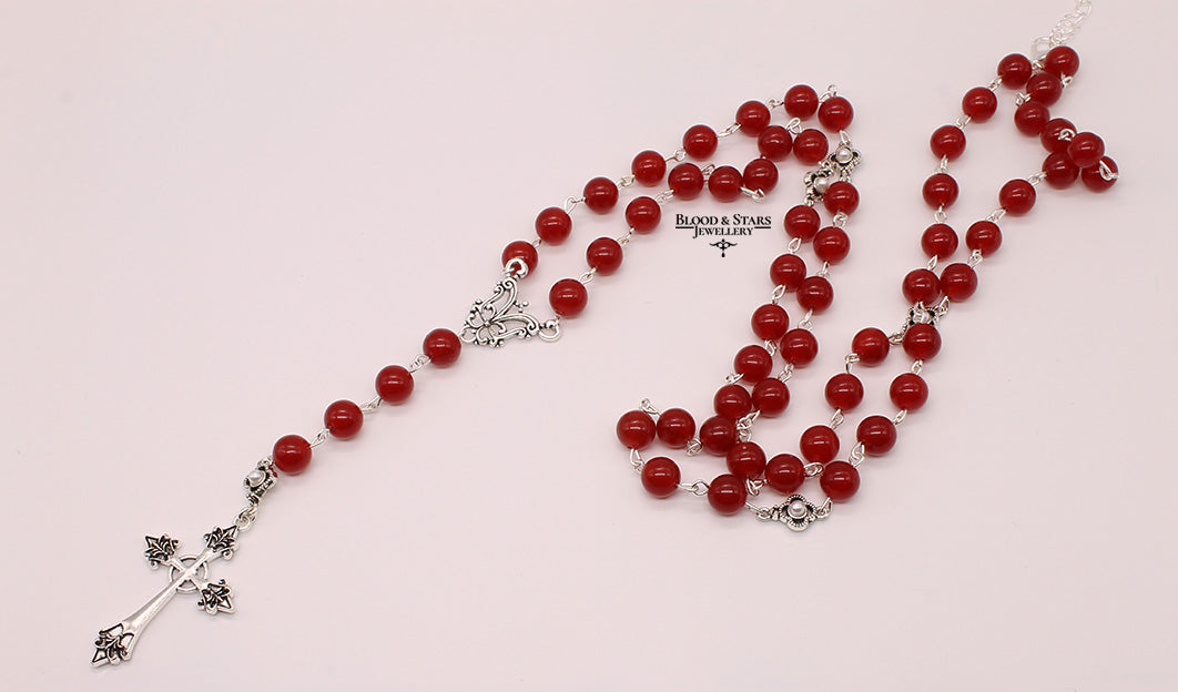 Large Beaded Gothic Rosary Cross Necklace