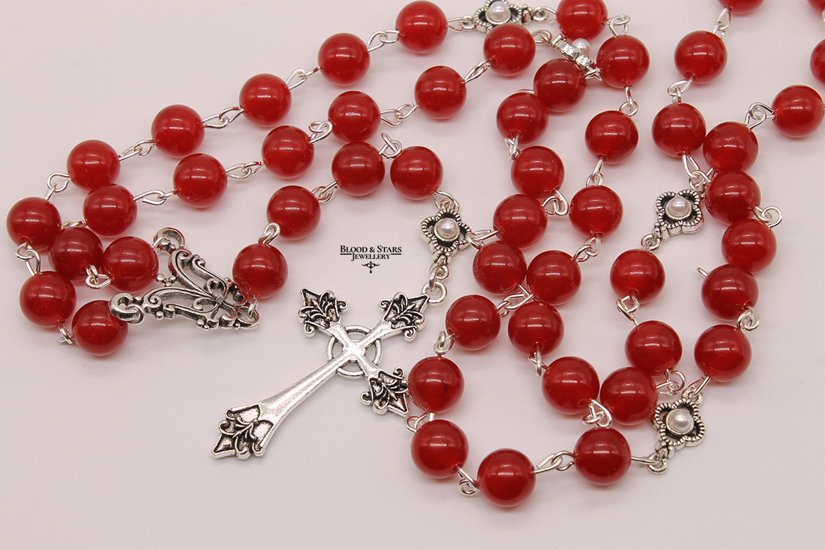 Large Beaded Gothic Rosary Cross Necklace