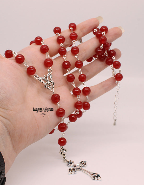 Large Beaded Gothic Rosary Cross Necklace