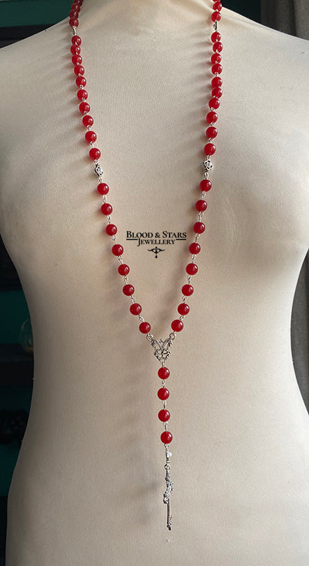 Large Beaded Gothic Rosary Cross Necklace