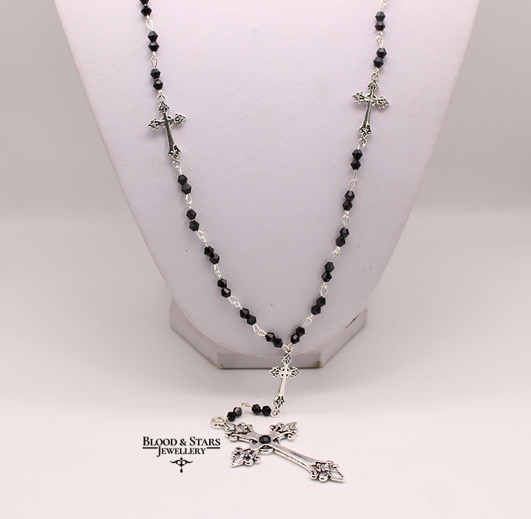 Long Cross Connector Rosary Necklace