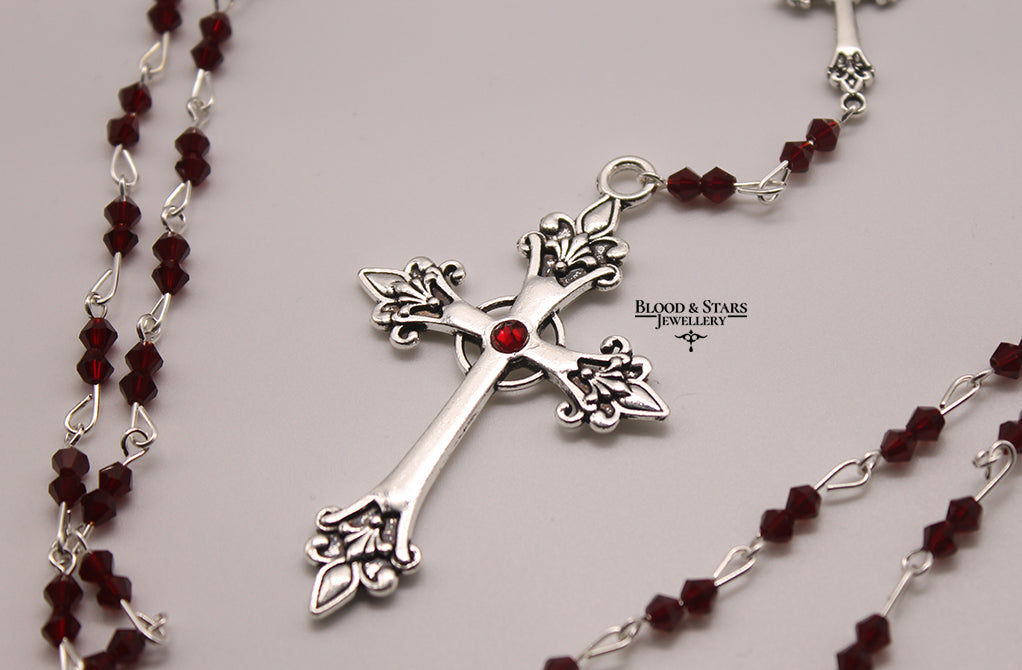 Long Cross Connector Rosary Necklace
