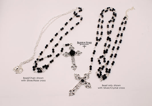 Long Rosary Necklace With Small Cross