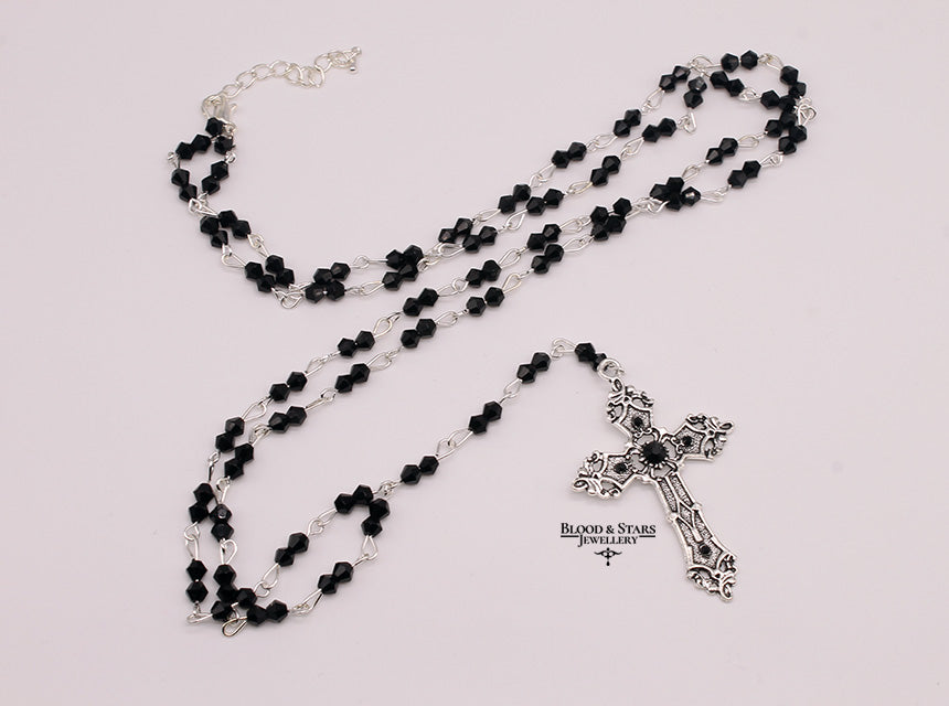 Long Rosary Necklace With Small Cross