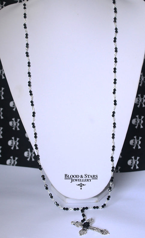 Long Rosary Necklace With Small Cross
