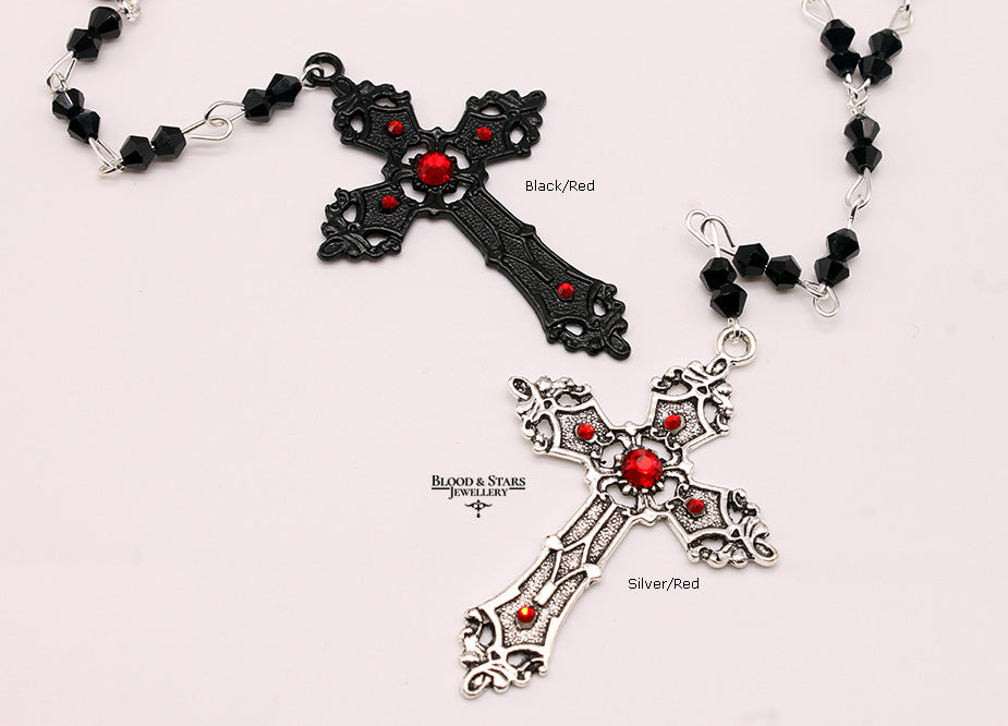 Long Rosary Necklace With Small Cross