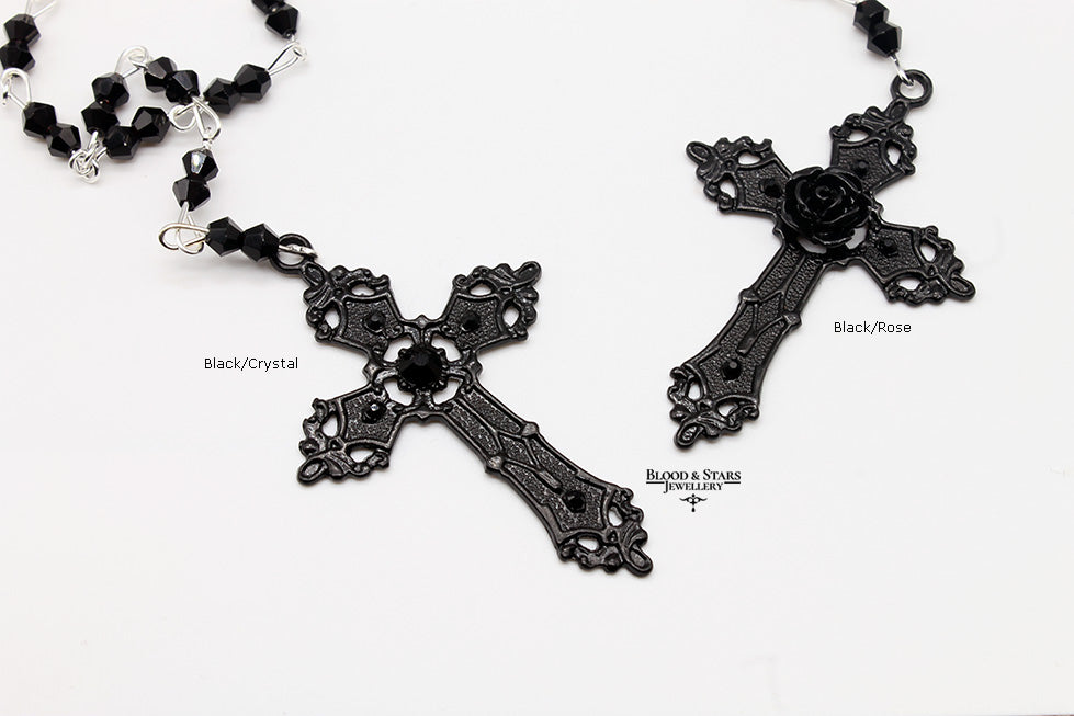 Long Rosary Necklace With Small Cross