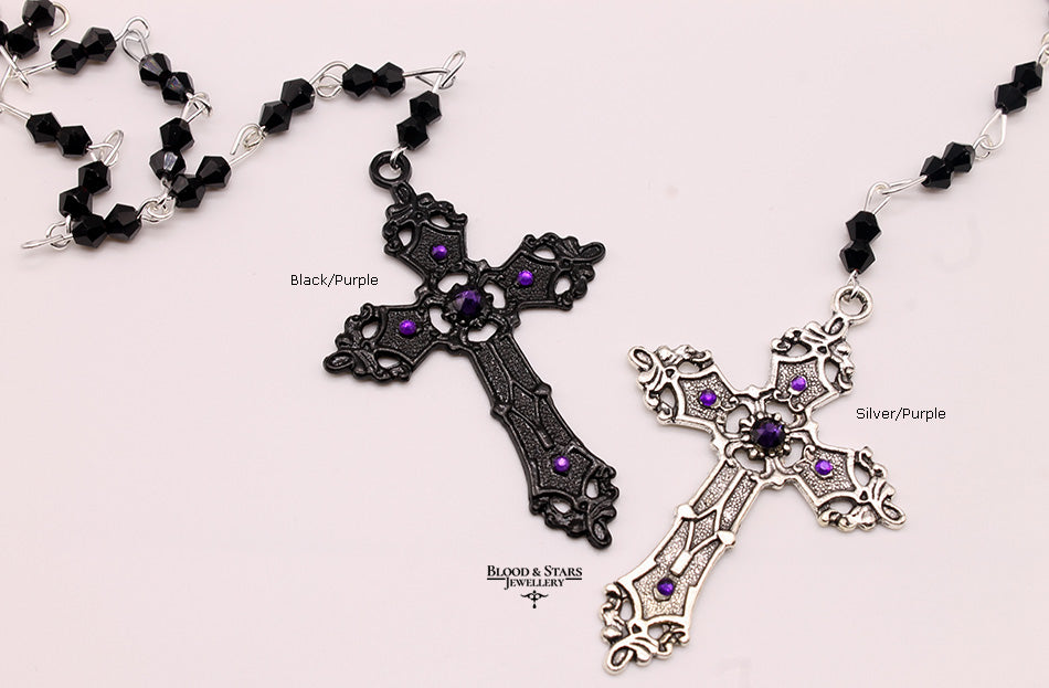 Long Rosary Necklace With Small Cross