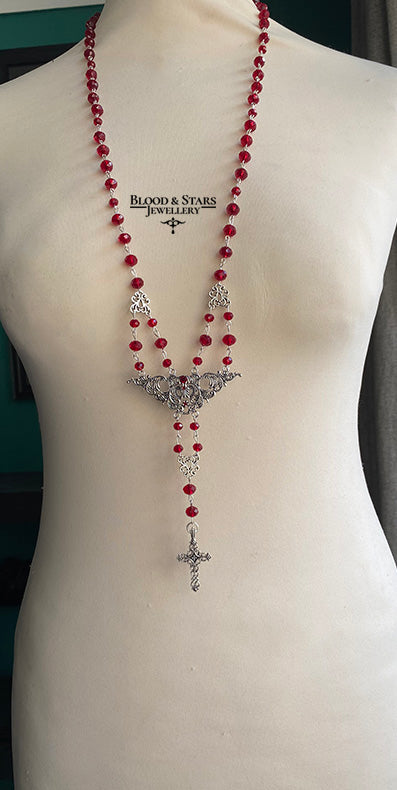 Gothic Filigree Rosary Cross Necklace