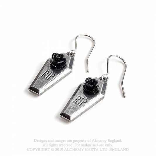 RIP Rose Coffin Dropper Earrings E432 Alchemy Gothic