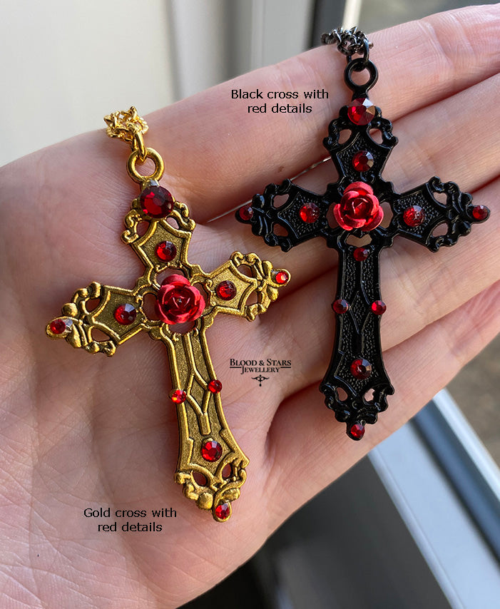 Rose Cross Crystal Necklace