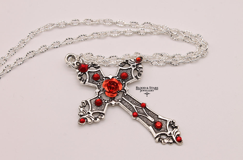 Rose Cross Crystal Necklace