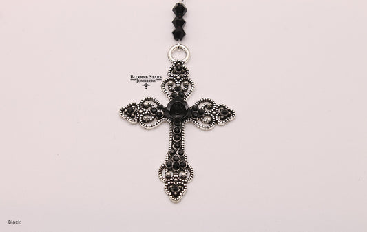 Silver Cross Rose Rosary Necklace