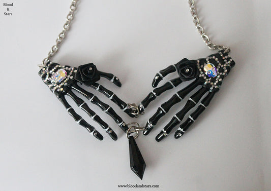 Skeleton Hand Crystal Skull Necklace