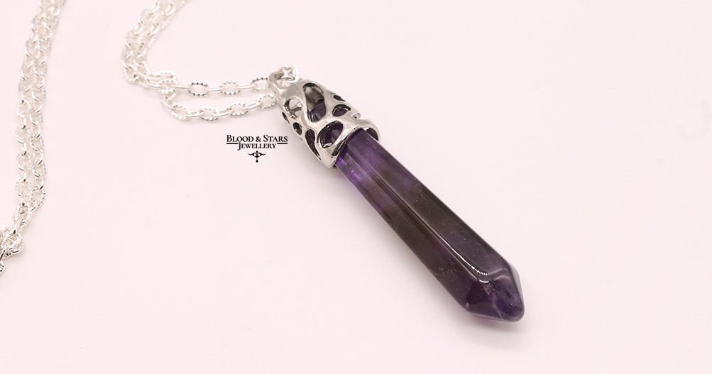 Imitation Amethyst Onyx Gemstone Pendant Necklace