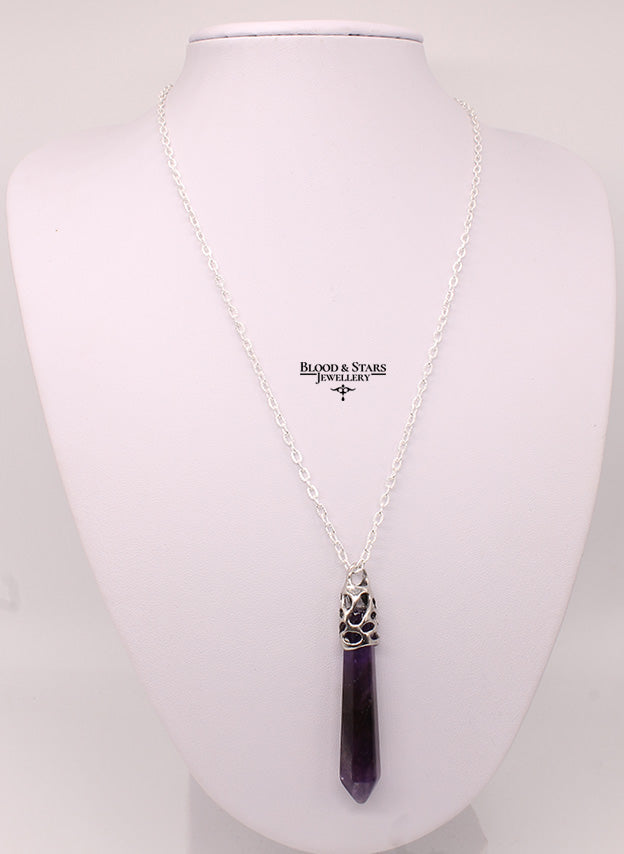 Imitation Amethyst Onyx Gemstone Pendant Necklace
