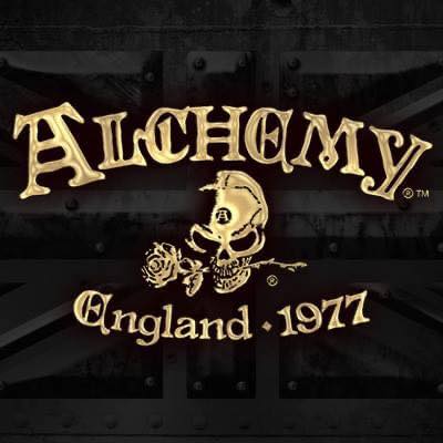 The Alchemy Gothic brand logo of a skull with a rose