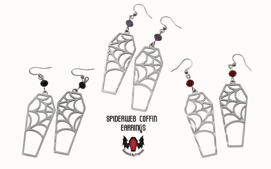 Gothic Coffin Spiderweb Earrings