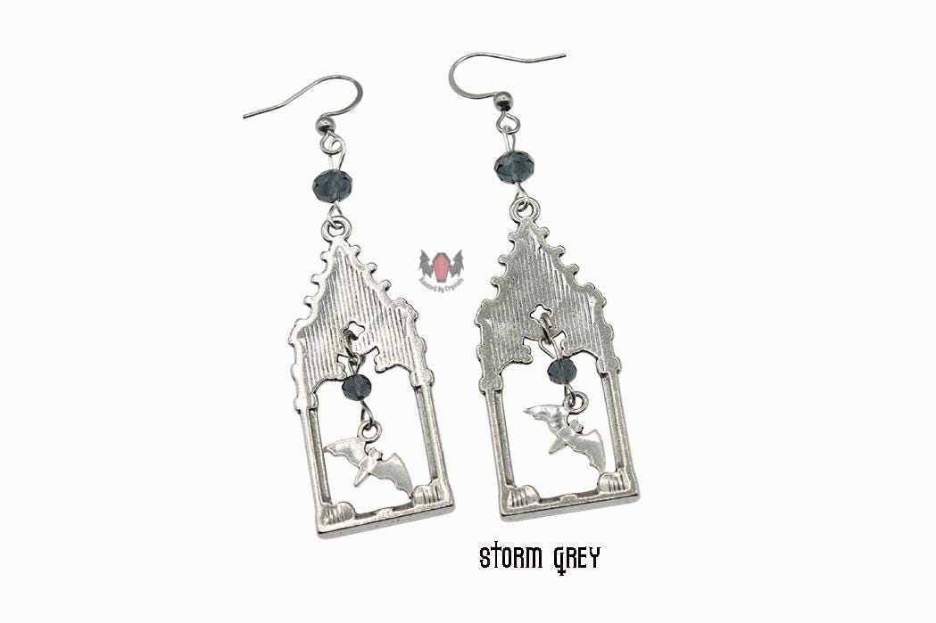 Gothic Cathedral Frame Bat Earrings