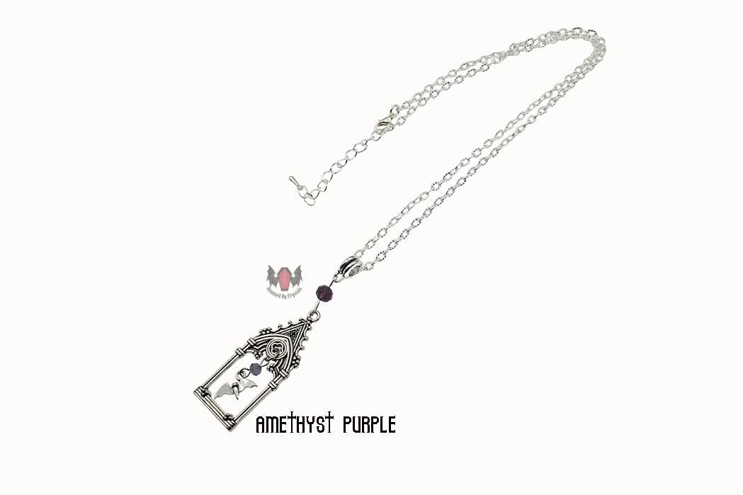 Gothic Cathedral Frame Bat Necklace