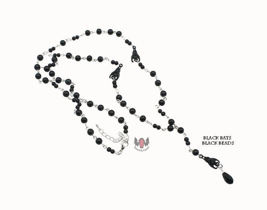 Gothic Vampire Hanging Bat Beaded Rosary Necklace