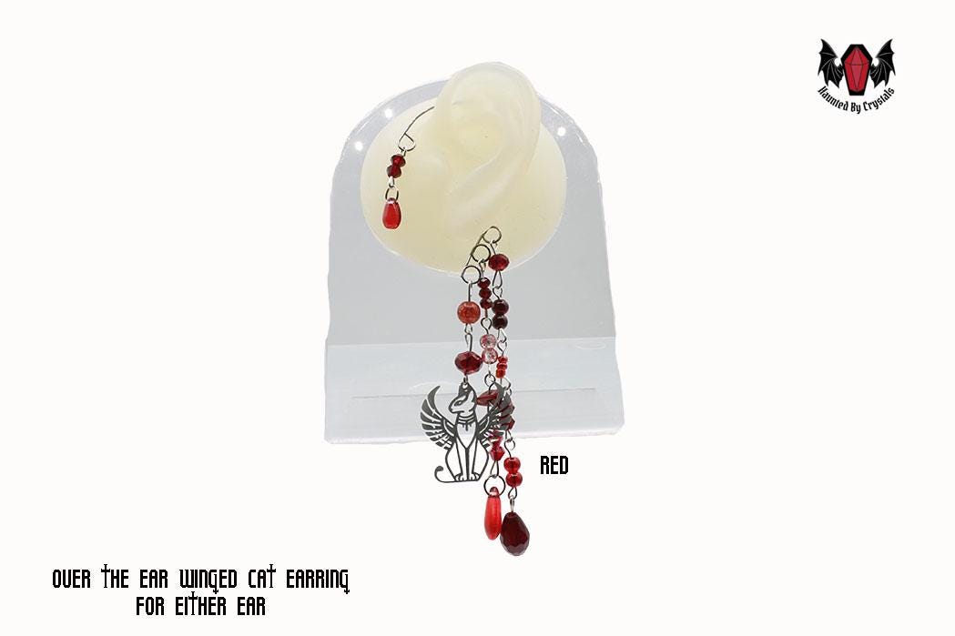 Gothic Winged Cat Over Ear Earring