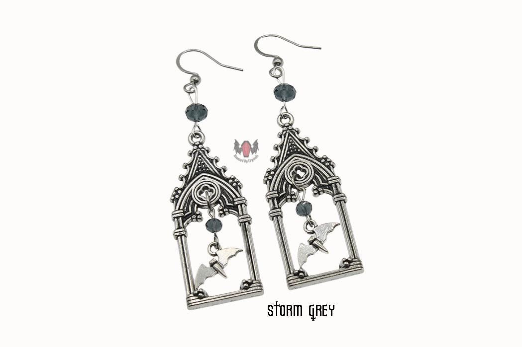 Gothic Cathedral Frame Bat Earrings