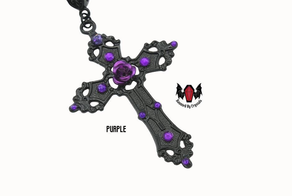 Gothic Rose Black Cross Crystal Necklace