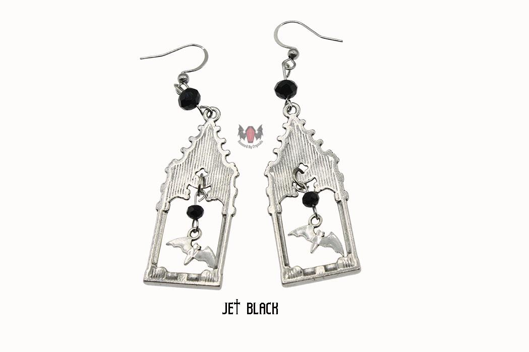Gothic Cathedral Frame Bat Earrings