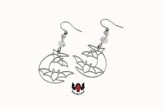 Gothic Crescent Moon Bat Earrings