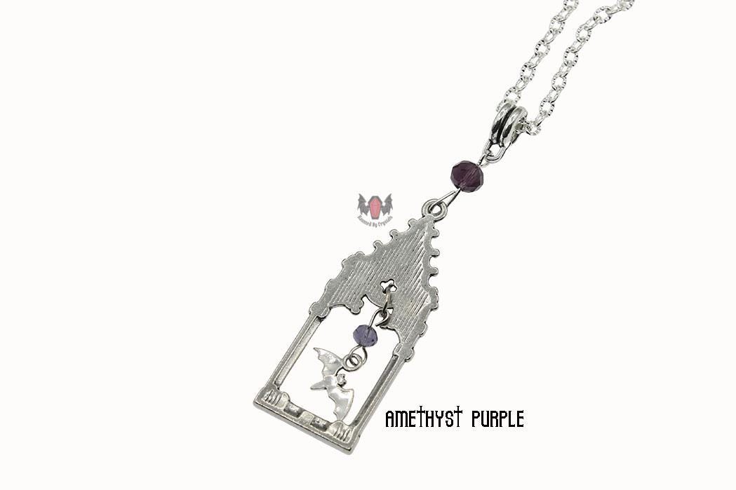 Gothic Cathedral Frame Bat Necklace