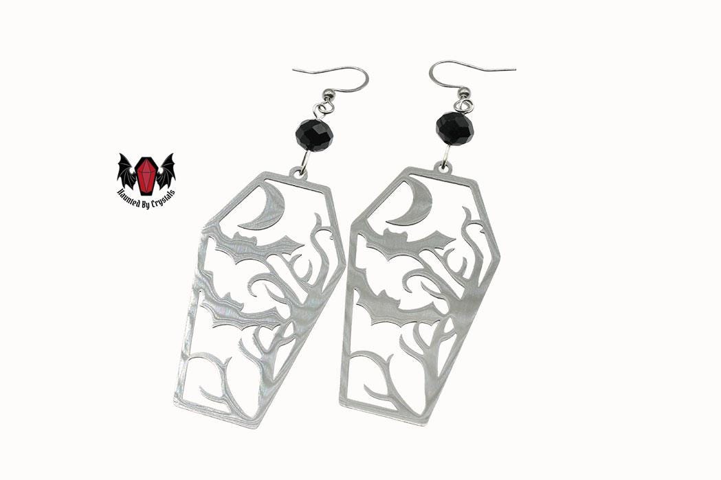 Gothic Coffin Bat Earrings