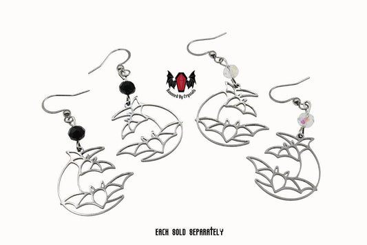 Gothic Crescent Moon Bat Earrings