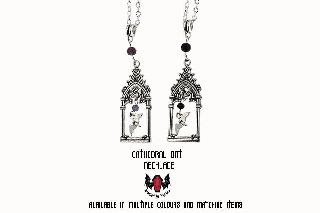 Gothic Cathedral Frame Bat Necklace