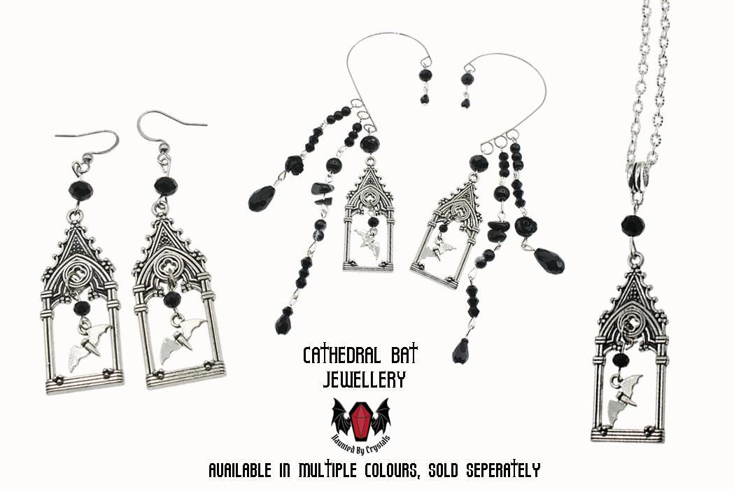 Gothic Cathedral Frame Bat Over Ear Earring